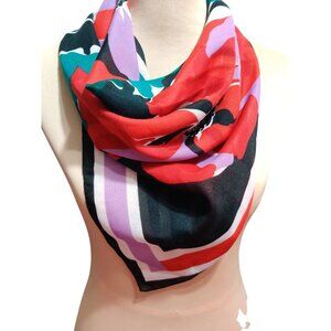 Womens Scarf Floral Print Square Vintage Lightweight Italian Bold Color Block